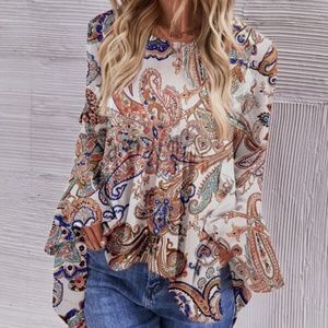 Bohemian Paisley Print Ruffle High Low Top Cottagecore